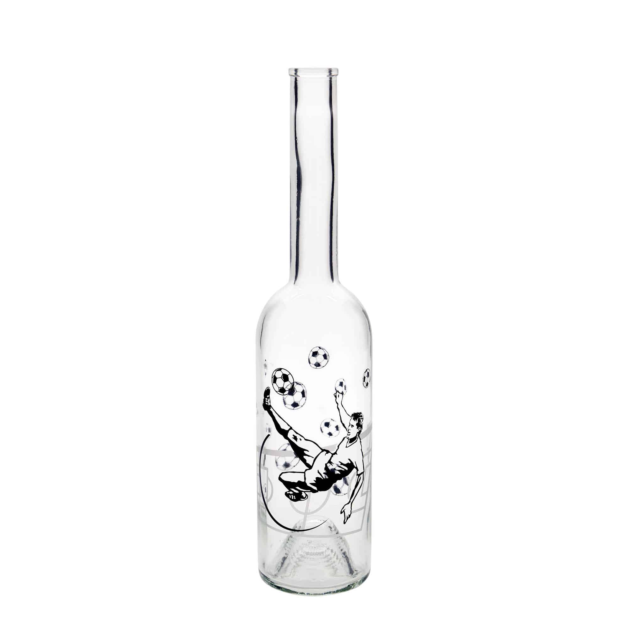 500 ml Glasflasche 'Opera', Motiv: Fußballspieler, Mündung: Kork 500 ml Glasflasche 'Opera', Motiv: Fußballspieler, Mündung: Kork