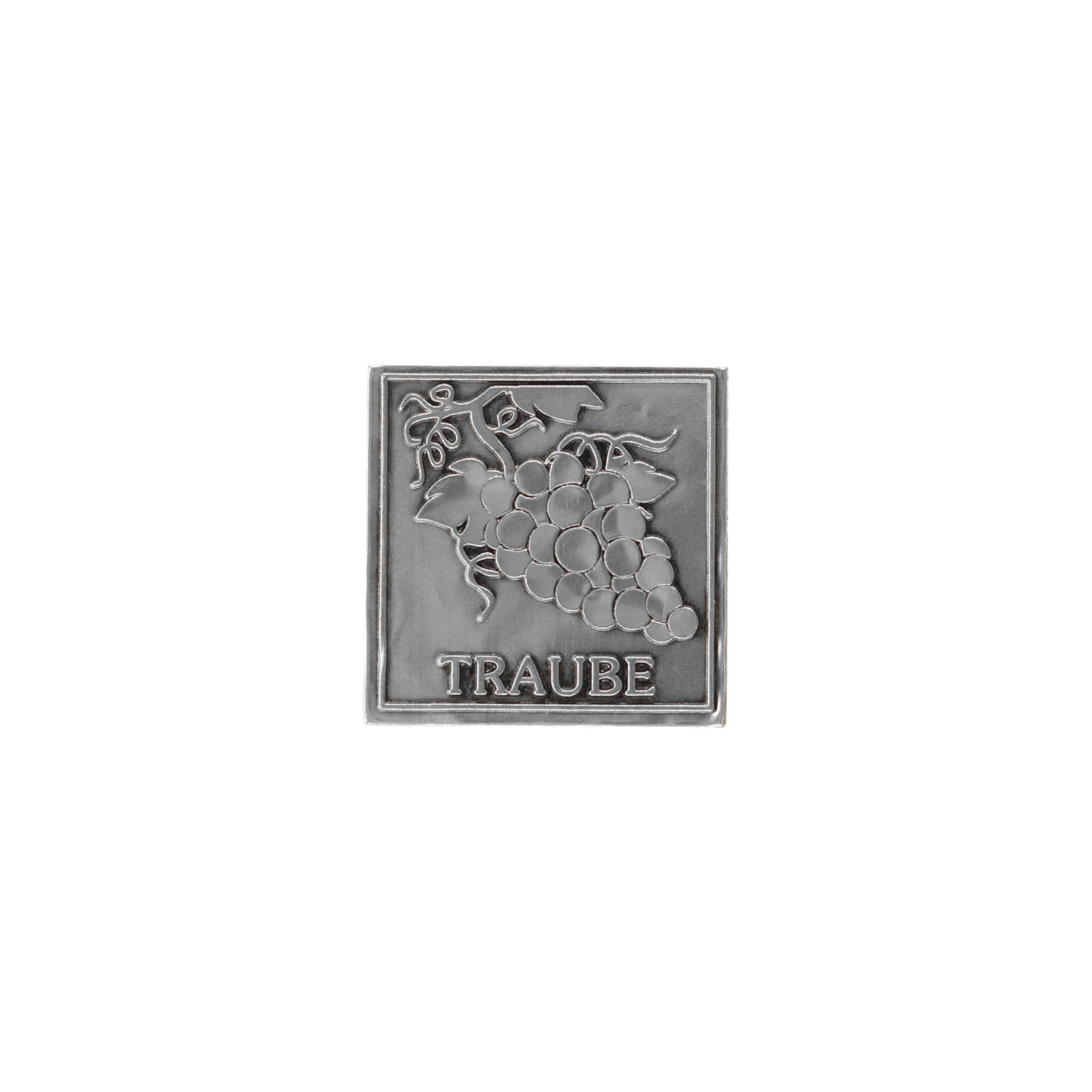 Zinnetikett 'Traube', quadratisch, Metall, silber Zinnetikett 'Traube', quadratisch, Metall, silber