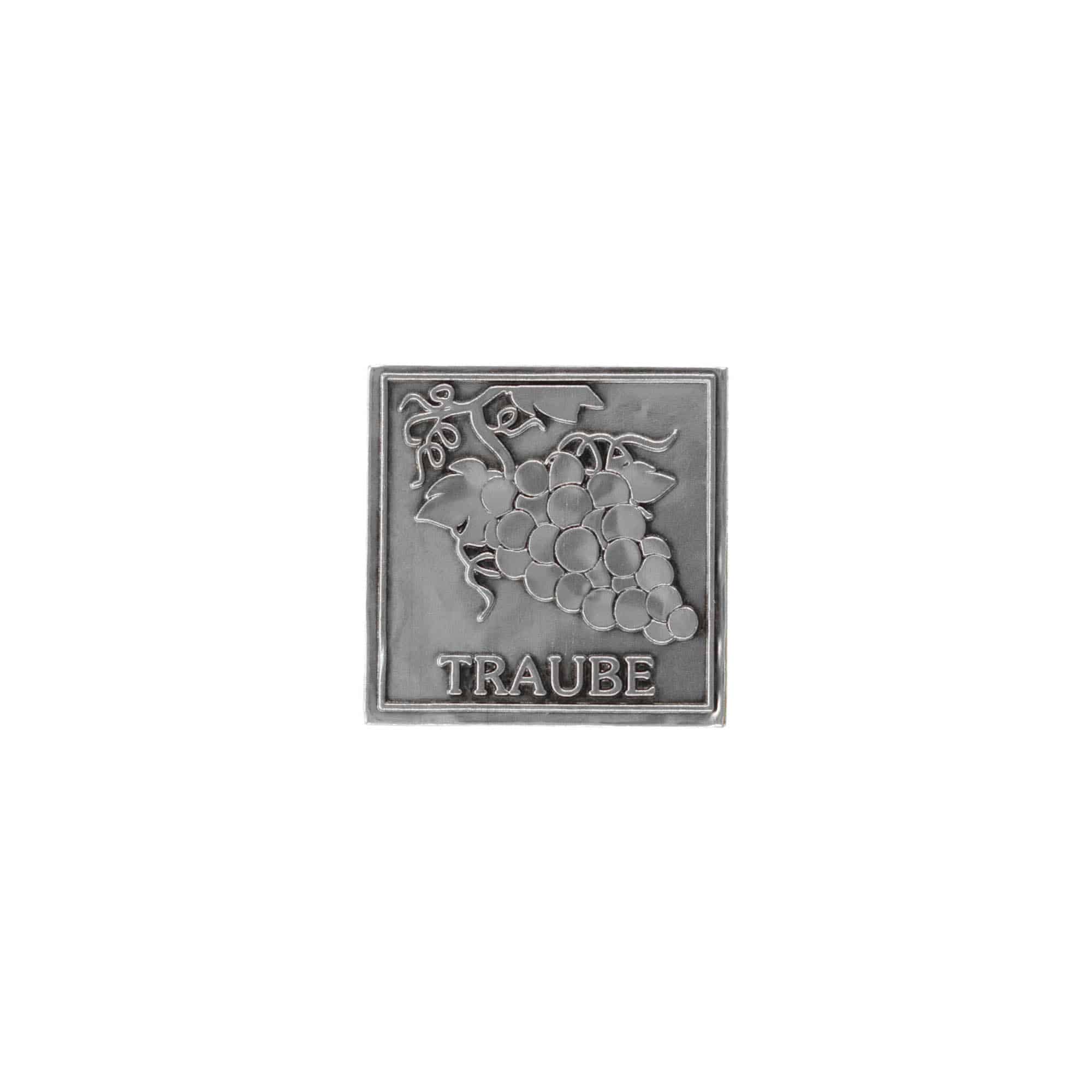 Zinnetikett „Traube“, quadratisch, Metall, silber